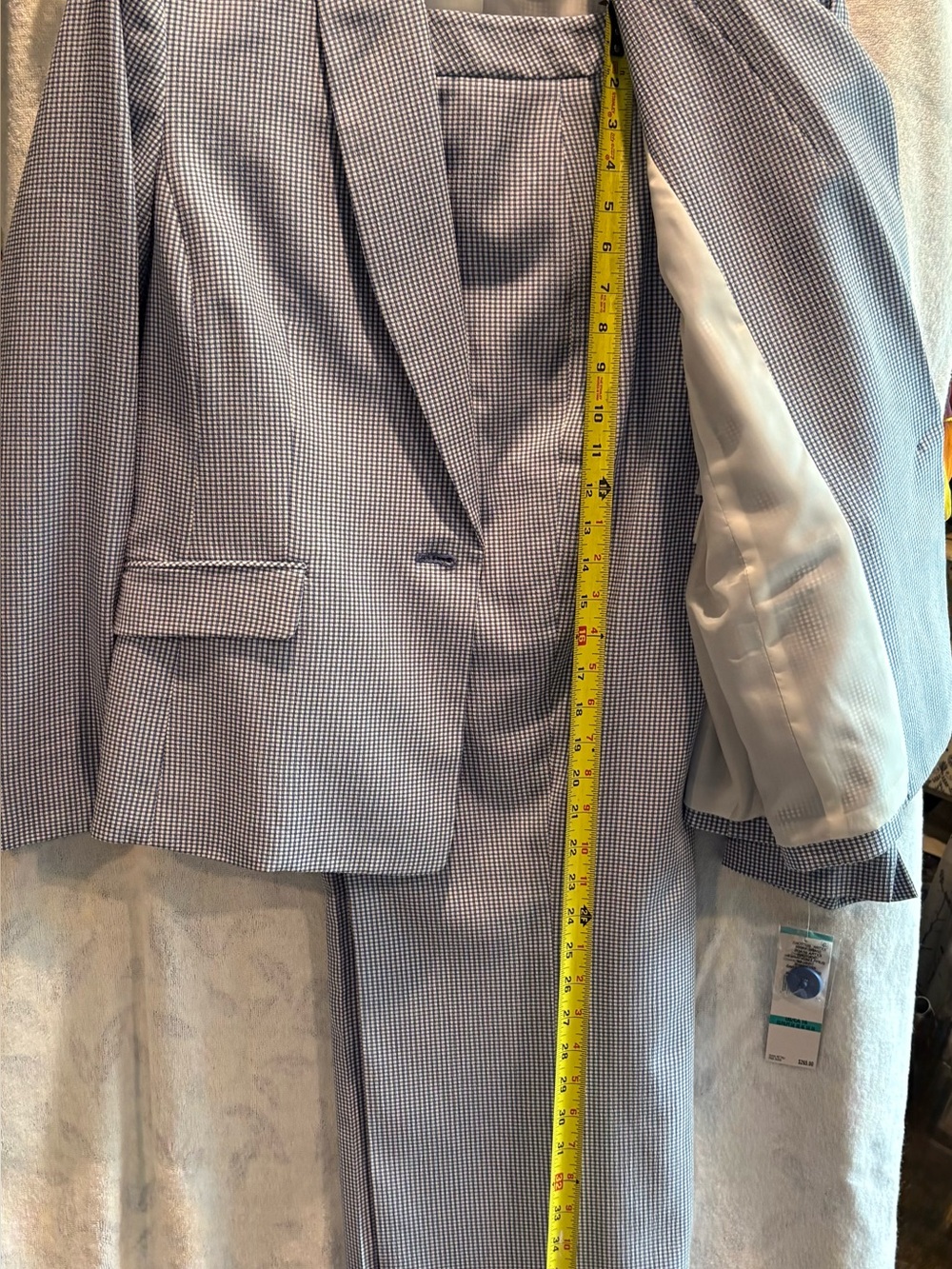Le Suit Light Blue Micro-Check Women's Pant Suit Size 16 lightweight NWT